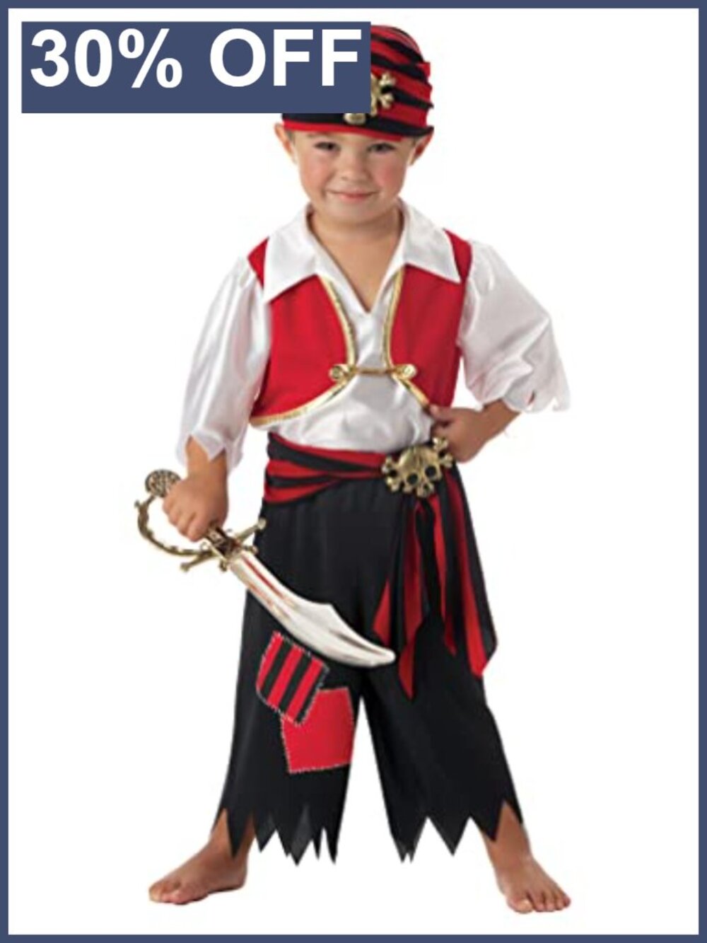Toddler Pirate Costume Set Shirt Vest Pants Bandana Skull Clips